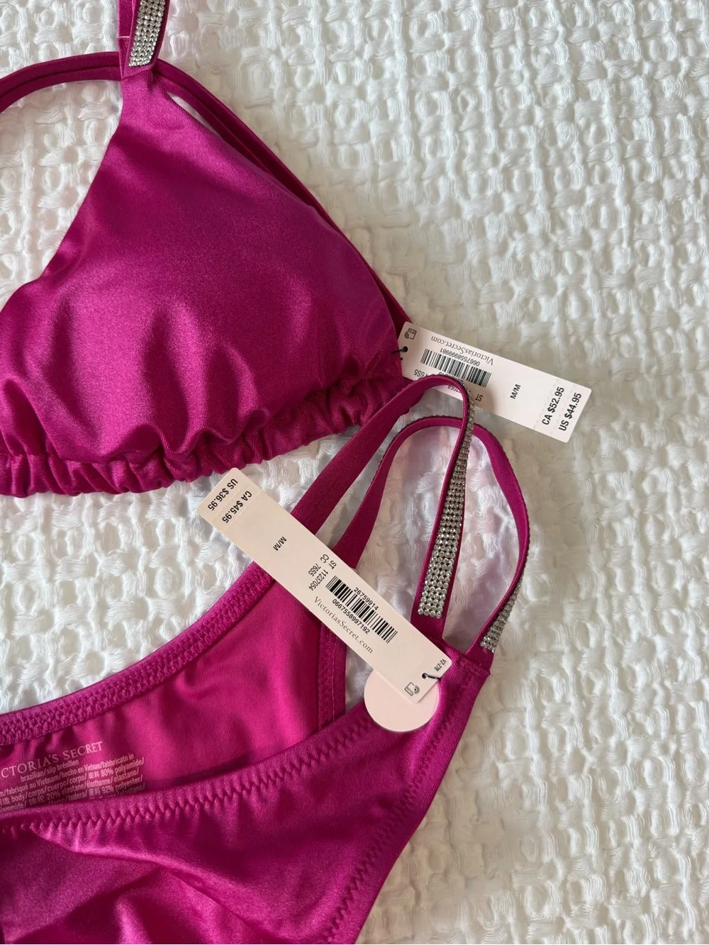Victoria's Secret Hot Pink Triangle Bikini Set with Rhinestone Straps